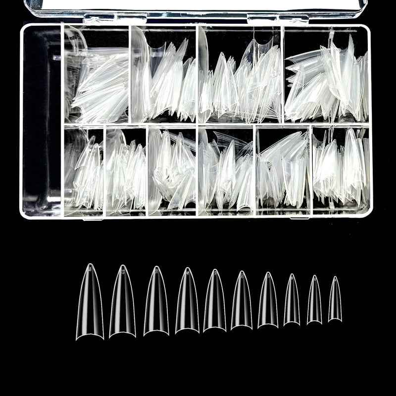 VIVACE Clear Stiletto 500 Acrylic False Fake Gel Nail Tips With Clear Plastic Case 27512 For Nail Salon Nail Shop (Clear Stiletto) - Image 1